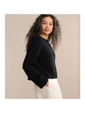 NWT Jenni Kayne Cameron Crewneck Sweater in Black, Size M Merino Wool & Cotton